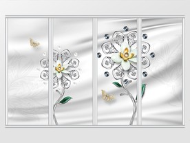 小清新奢华珠宝珍珠花朵移门