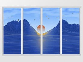 新中式抽闲线条山水金箔移门