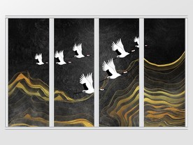 新中式黑金质感金箔山水移门