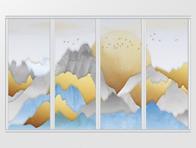 新中式手绘山水金箔画移门