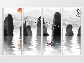 中式意境山水画手绘移门