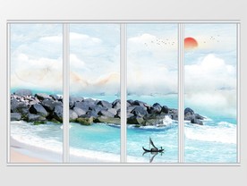 大理石纹山水画风景移门