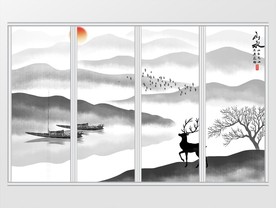 新中式简约水墨山水移门