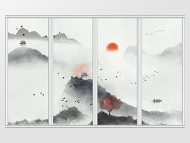 新中式手绘唯美水墨山水移门