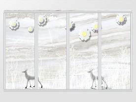 现代简约麋鹿树林移门