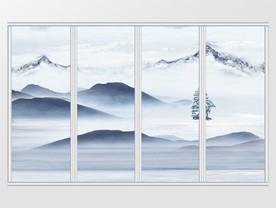 新中式抽象创意云帆移门