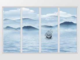 新中式抽象风景创意远山移门