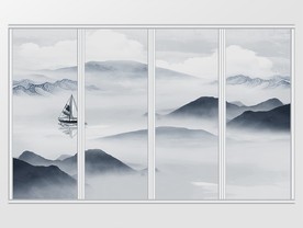 新中式抽象山水风景移门