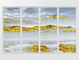 新中式金色抽象风景山水画移门