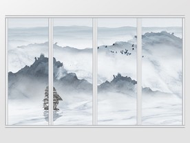 新中式意境抽象水墨山水移门
