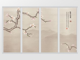 中式玉兰花鸟图山水移门