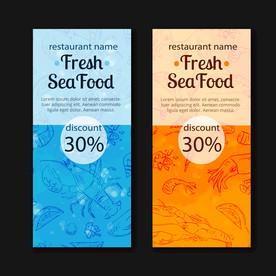 手绘海鲜底纹背景餐厅优惠券