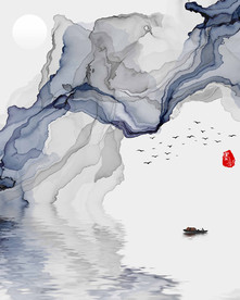 高清禅意烟雾山水装饰画