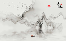 大型高清新中式旭日东升背景墙