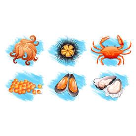 手绘海鲜图标插画设计AI矢量图