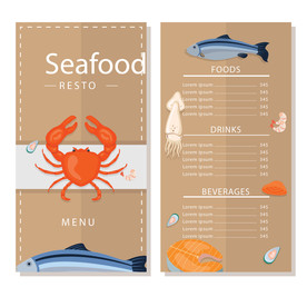 时尚高档海鲜餐厅菜单设计矢量图