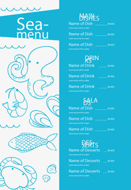 简约大气蓝色背景海鲜餐厅菜单