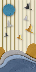 石纹抽象山鸟玄关装饰画