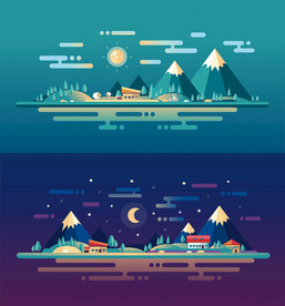 夜晚白天矢量插画