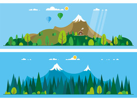 山脉乡村风景矢量插画