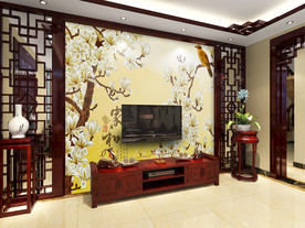 中式电视墙纸样机图