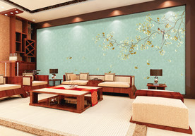 中式沙发墙纸样机图