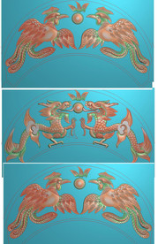 龙凤戏珠双龙凤凰墓碑头精雕图