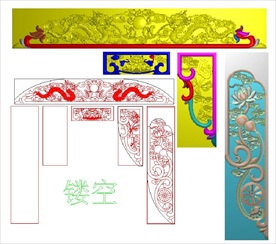 双龙戏珠荷花佛龛精雕图浮雕灰度