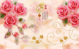 3d 立体家和玫瑰花电视背景