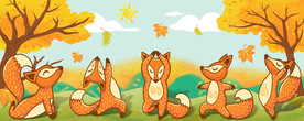 手绘卡通松鼠秋天风景背景