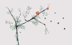 素雅手绘树枝背景墙装饰画