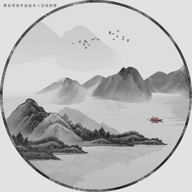 圆形山水画装饰画