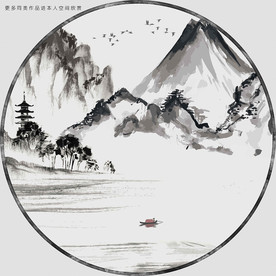 高清工笔水墨山水画装饰画