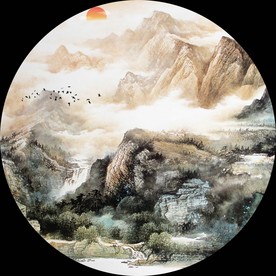 圆形山水画挂画