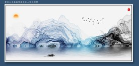 大型蓝色抽象烟雾装饰画