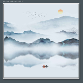 高清方形蓝色山水装饰画