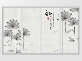 新中式禅意荷花移门