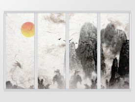 新中式水墨远山落日诗意移门