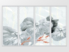 新中式唯美荷花鲤鱼移门