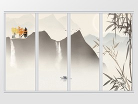 新中式简约禅意意境山水移门