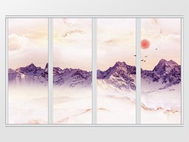 大理石纹山水日出岩石移门