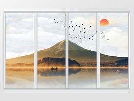 大理石纹高清山水日出移门