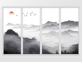 新中式水墨山水风光移门