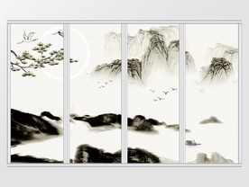 新中式水墨山水月亮移门