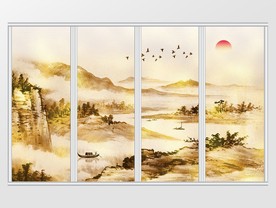 新中式金色水墨山水移门
