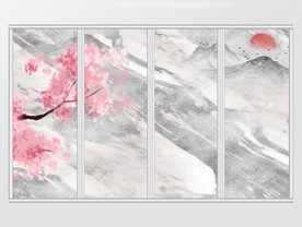大理石纹理粉色花卉移门