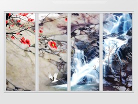 唯美大理石纹理花卉流水移门