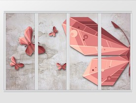 现代简约浪漫唯美粉色蝴蝶移门