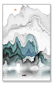 高清蓝色烟雾山水装饰画挂画