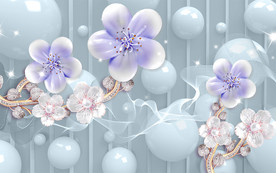 3D玉雕花卉背景墙背景墙装饰画